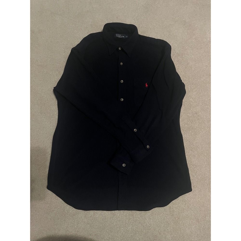Polo Ralph Lauren Mens Large Black Fleece Button Down Shirt Made in USA - Picture 3 of 7